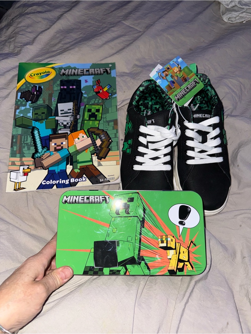 Minecraft bundle !! Kids Black & Green Lace-Up Sneakers Minecraft sneakers